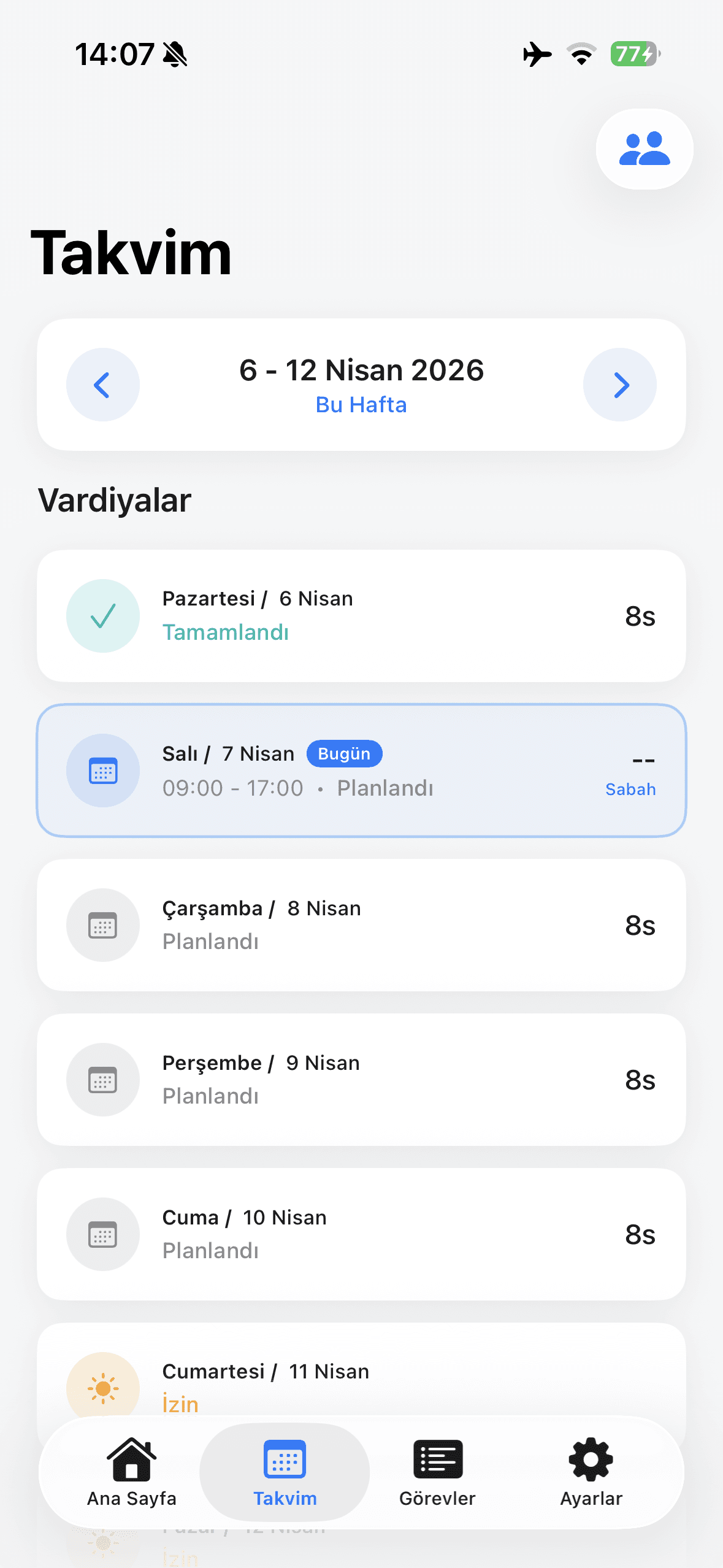 Nord Shift takvim — haftalık vardiya planlama ekranı