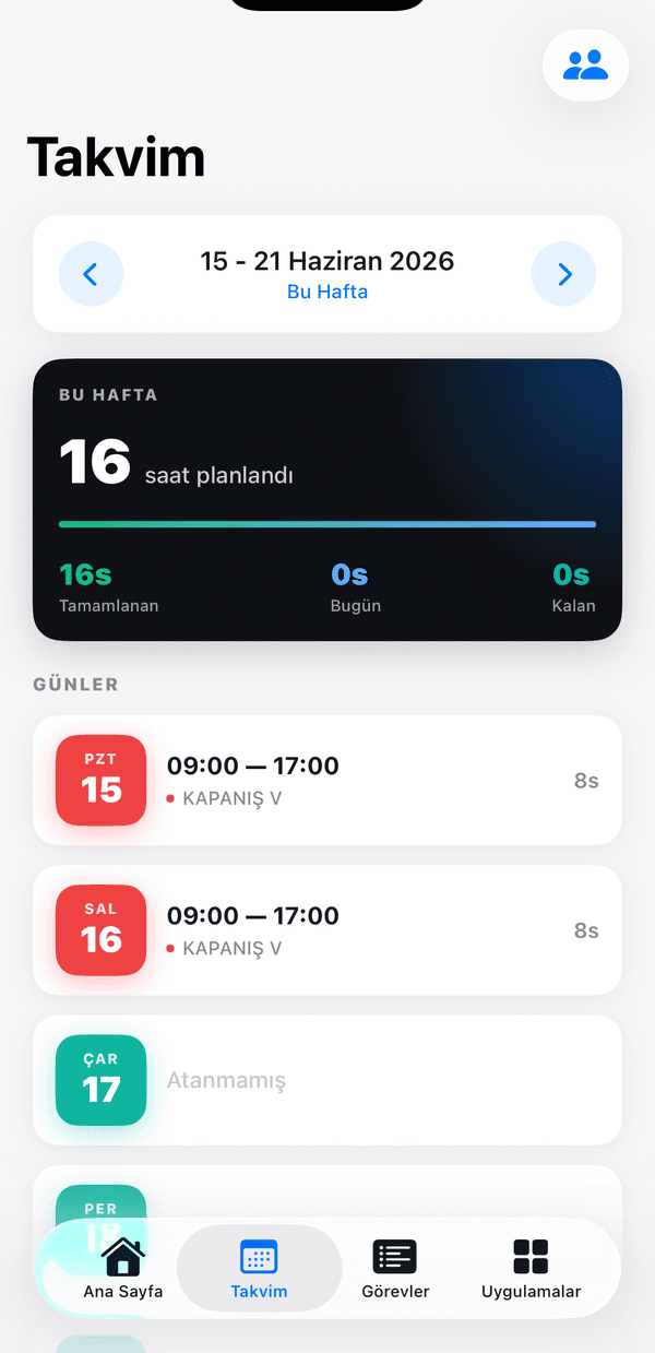 Nord Shift takvim — haftalık vardiya planlama ekranı